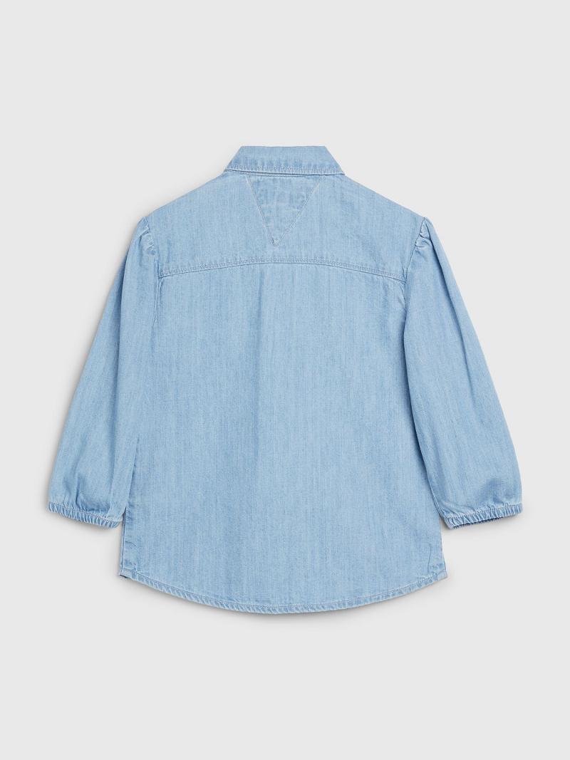 Lány Tommy Hilfiger Puff Sleeve Denim Shirt Póló Kék | HU 1940NWY